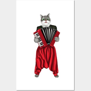 Cat Playing Accordion Christmas Gift Posters and Art